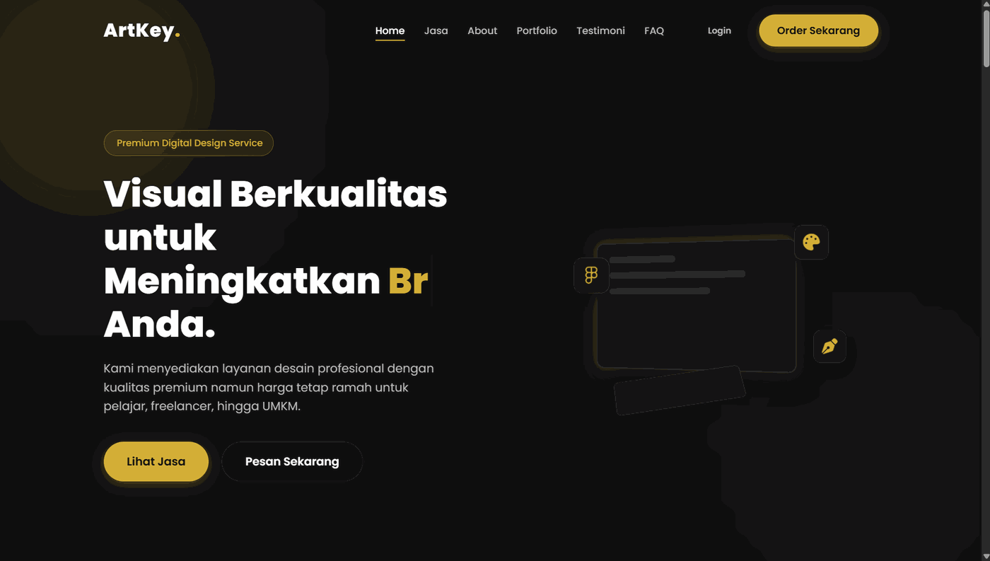 Tampilan desktop landing page ArtKey