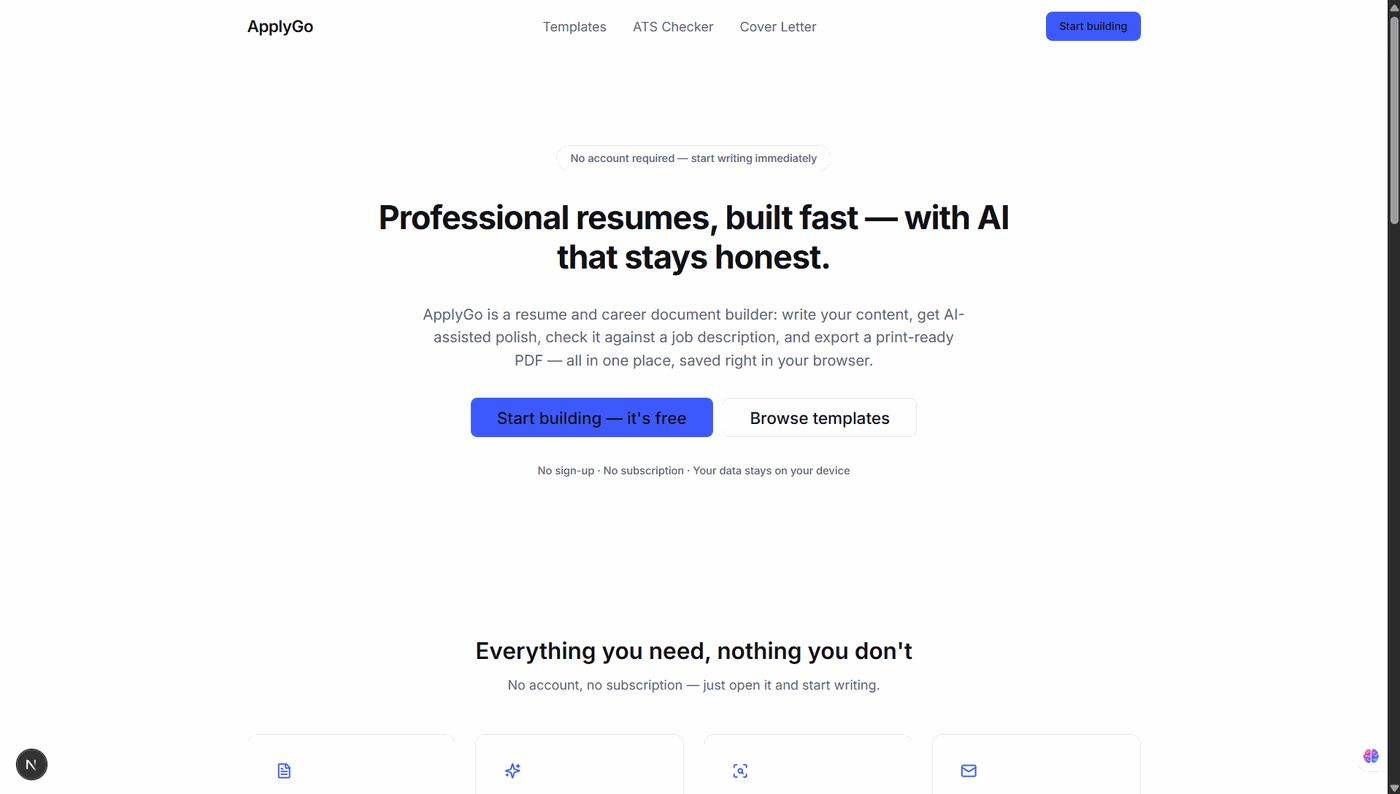 Tampilan landing page ApplyGo